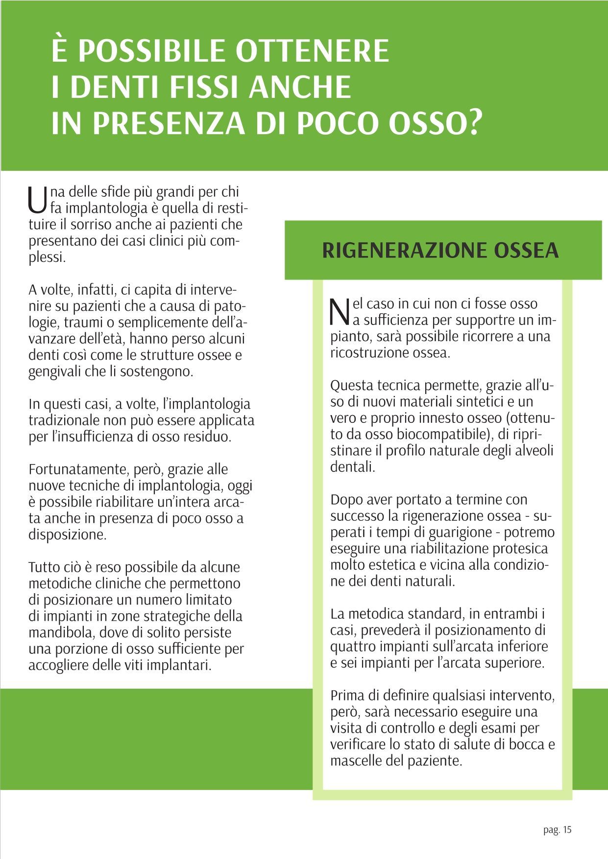 A page of a book titled e possibile ottenere i denti fissi anche in presenza di poco osso.