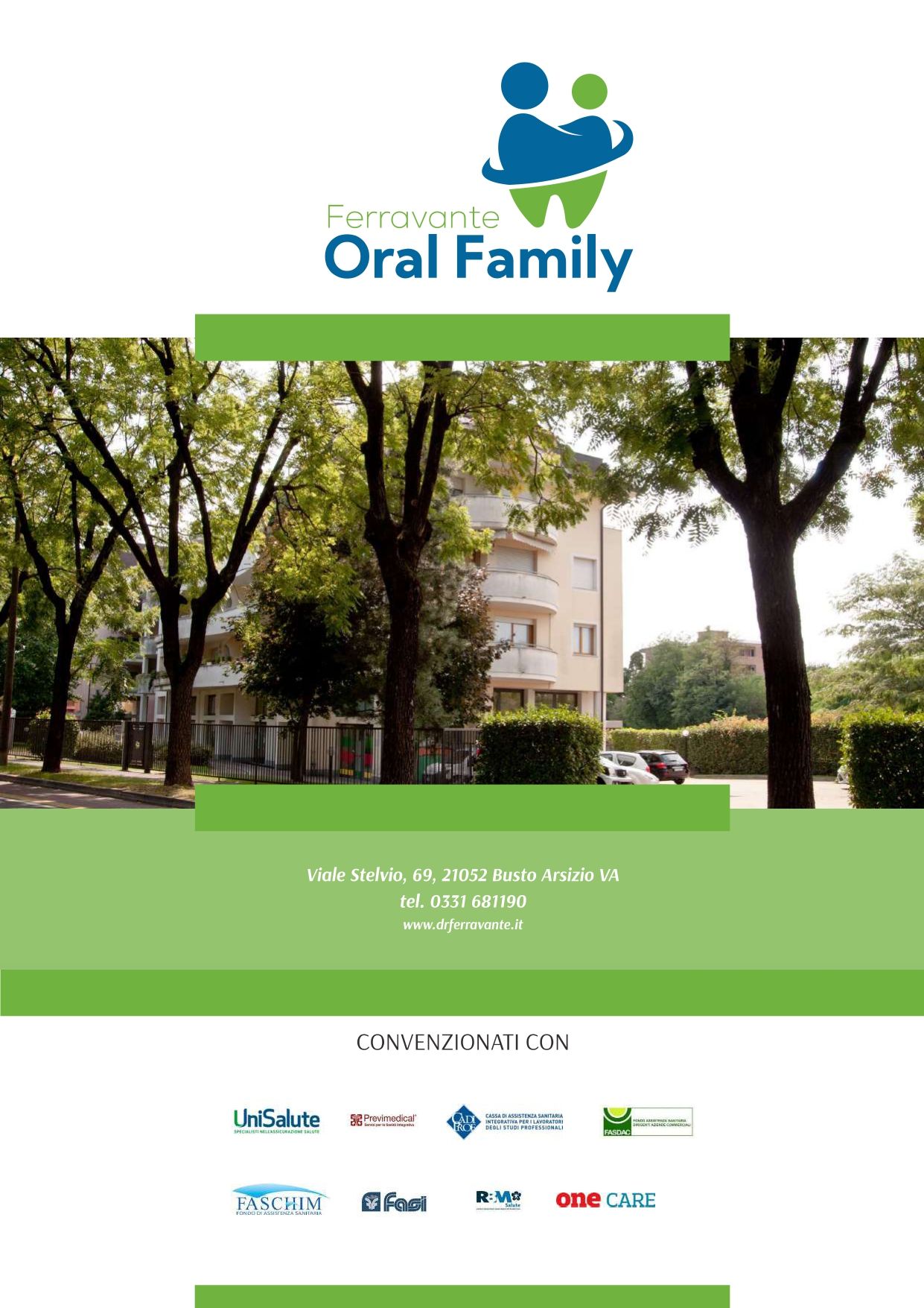 Un poster per la famiglia orale con l'immagine di un edificio e di alberi.