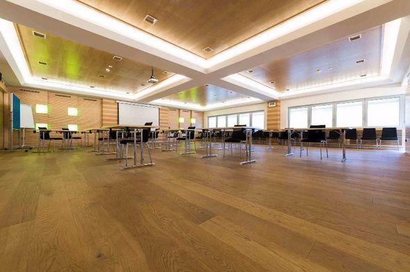 conference room with a wooden floor