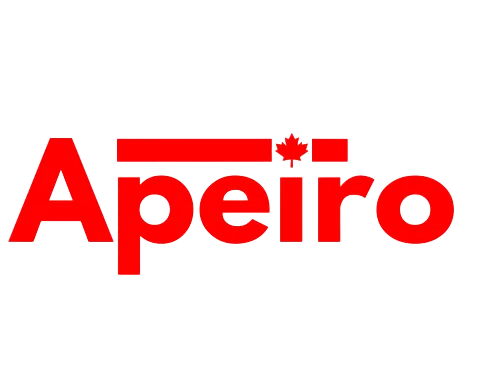 Red Apeiro logo with a red maple leaf above the “i” on a white background