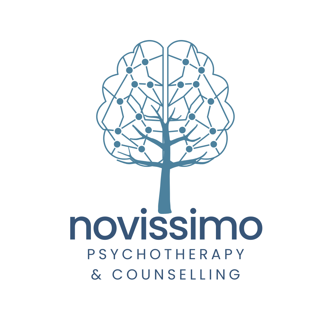 Novissimo Counselling Logo - tree shaped like brain connections 