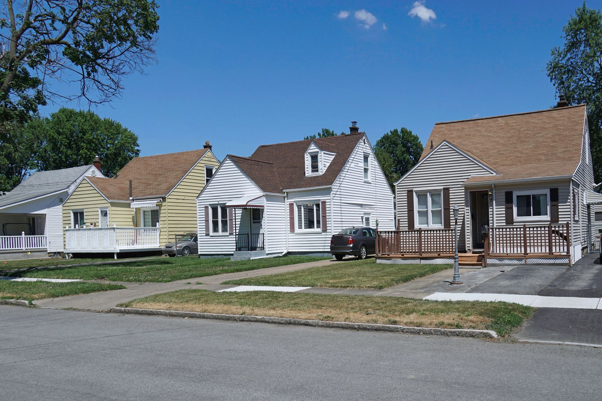 A row of small houses on a sunny day