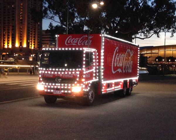coca cola truck with wrap and lights