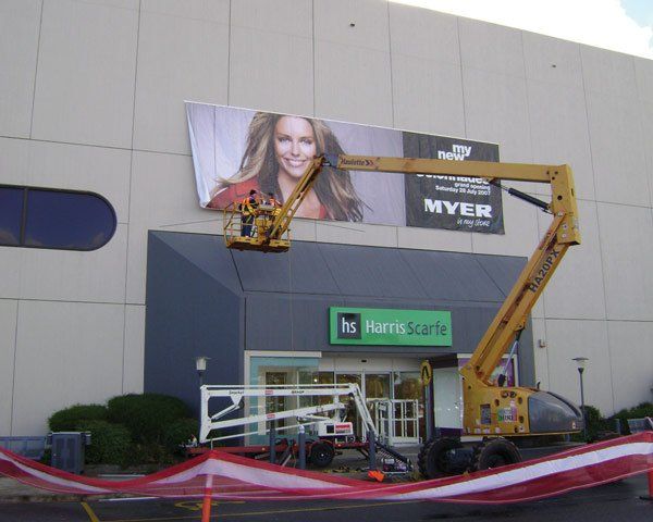 large banner on store installation