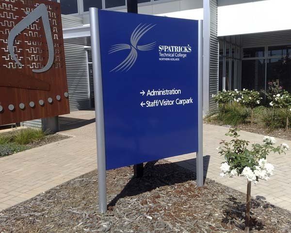 free standing blue sign