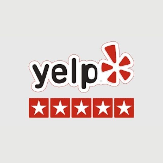 A yelp logo with five stars on it