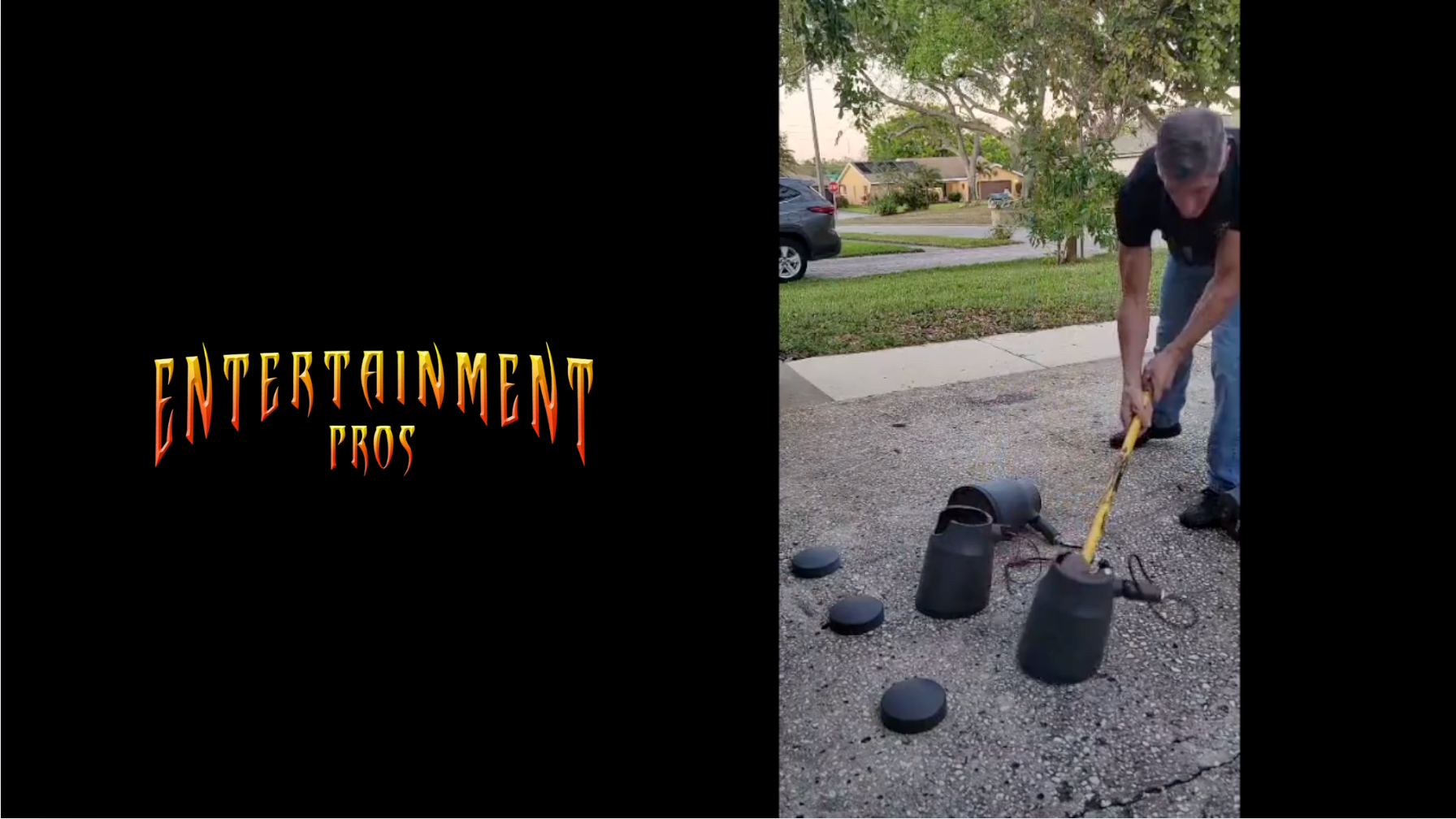 A man is measuring a bucket with a tape measure.