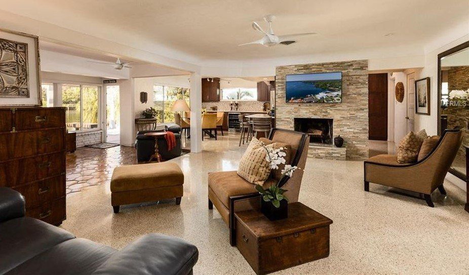 A living room filled with furniture and a television.