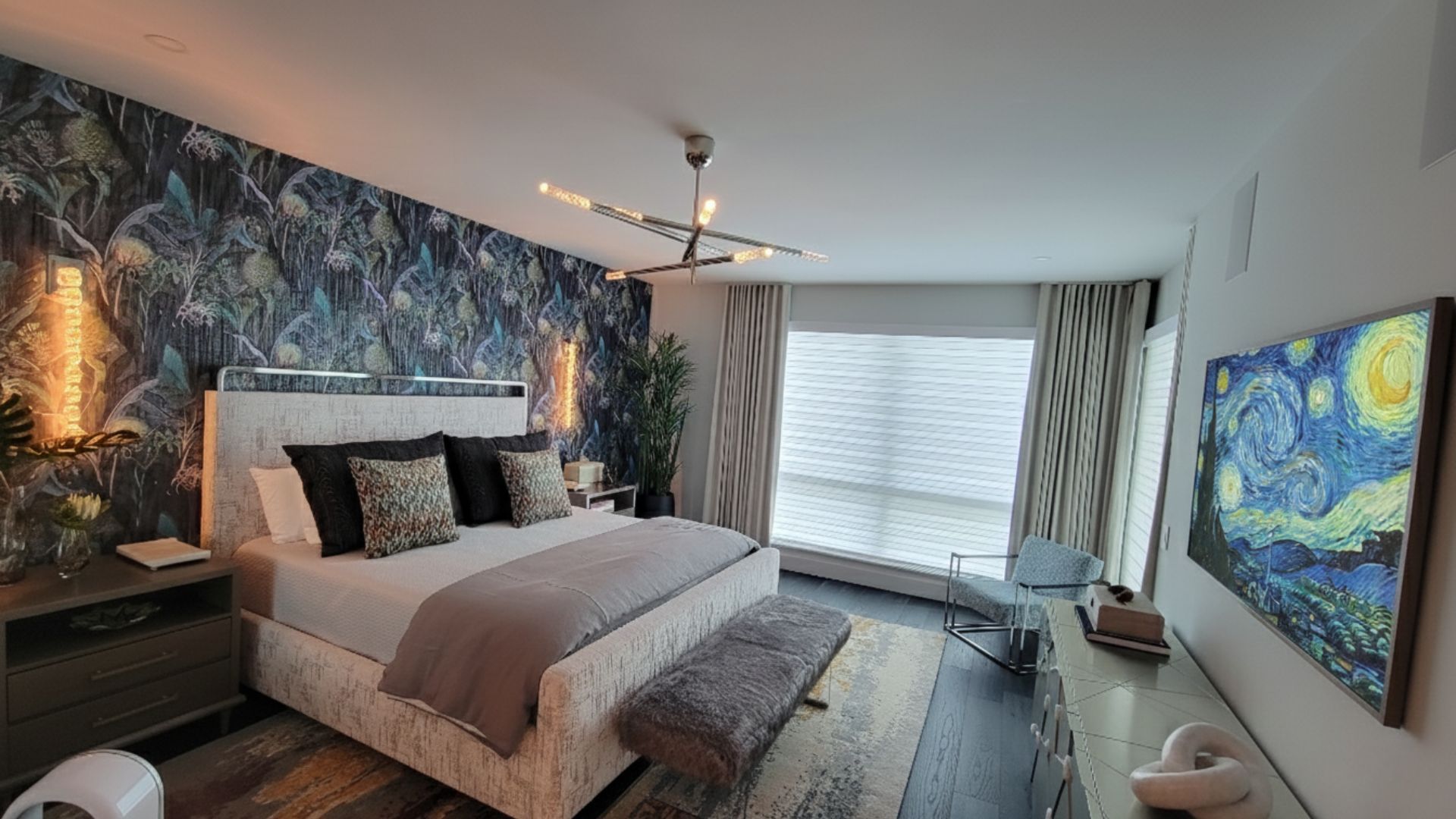 A living room with a large entertainment center and a flat screen tv.