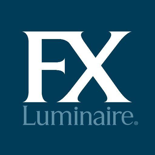 A blue and white logo for fx luminaire