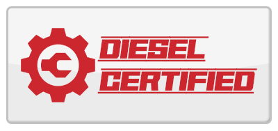 A diesel certified logo with a red gear on a white background