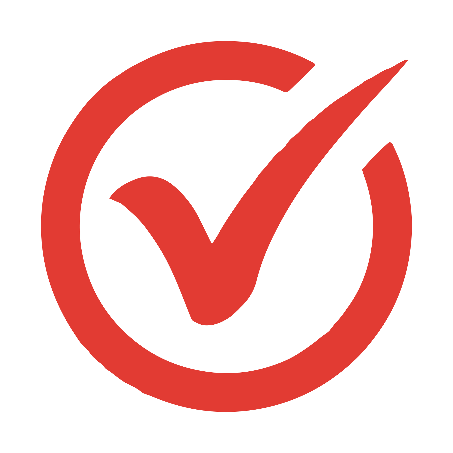 A red check mark in a red circle on a white background