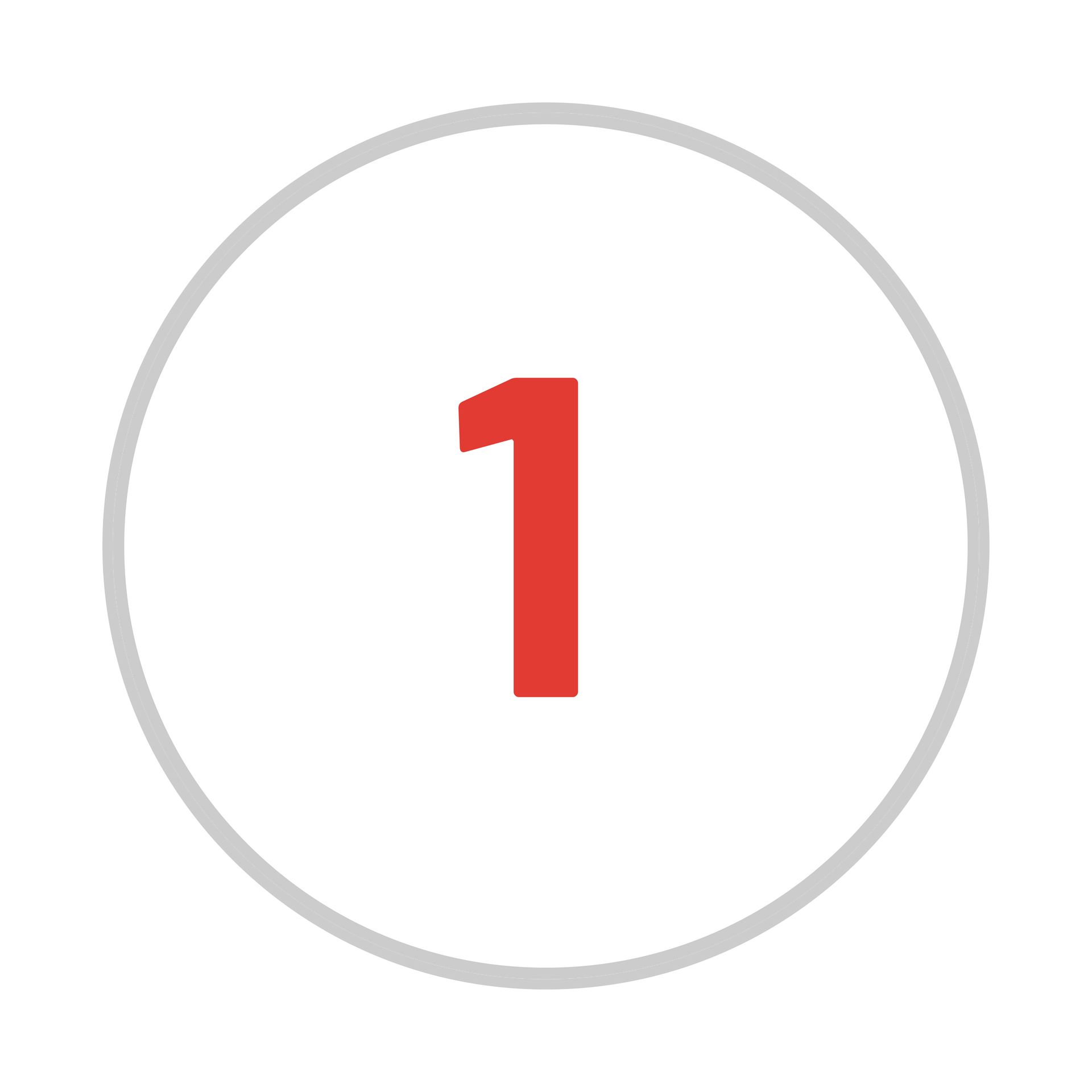 A red number one in a white circle on a white background.
