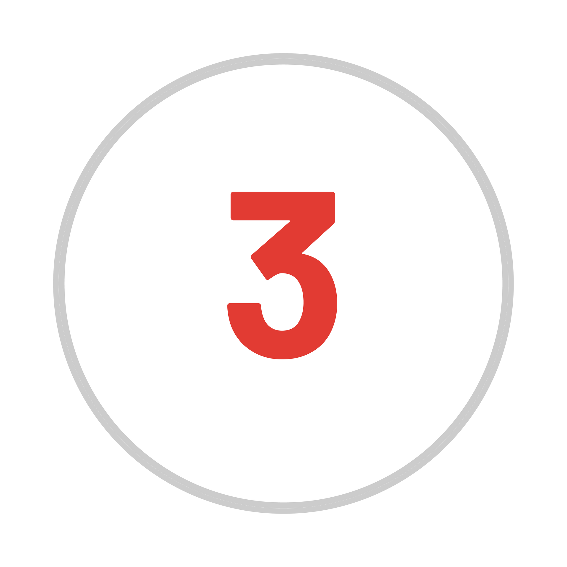 A red number three in a white circle on a white background.