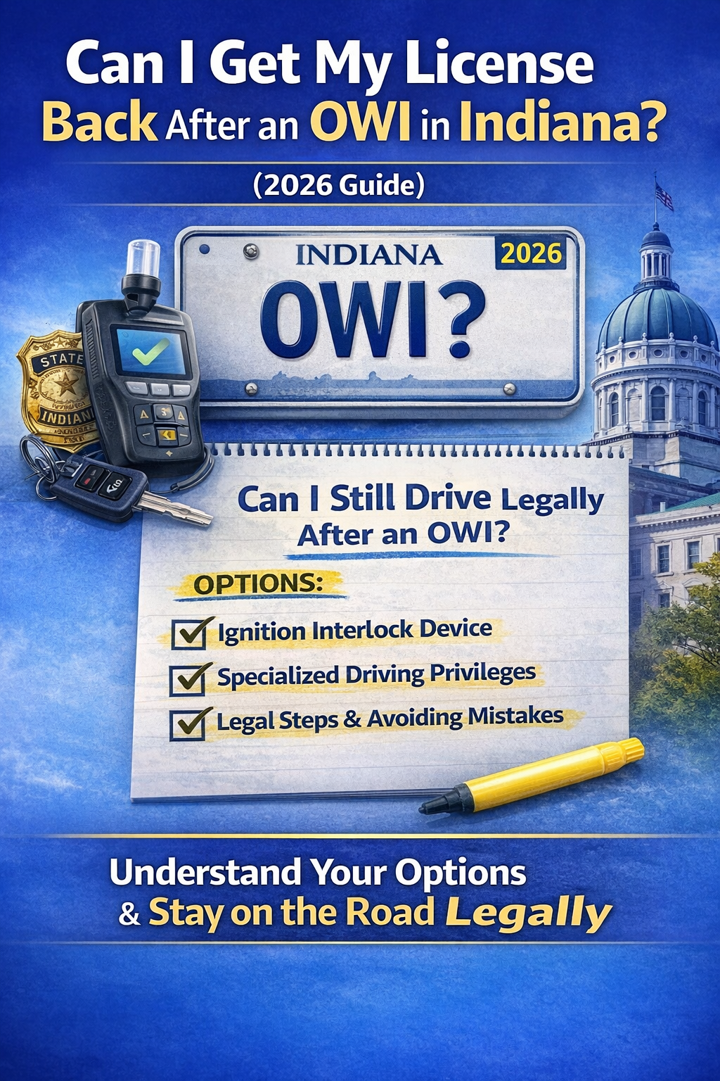 Guide to getting your license back after an OWI in Indiana with interlock and driving options
