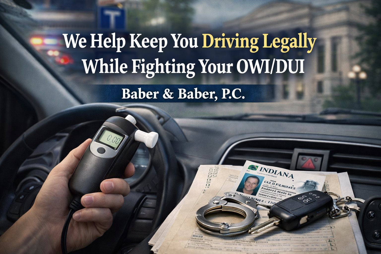 Ignition interlock device and Indiana driver materials showing legal driving options during an OWI case