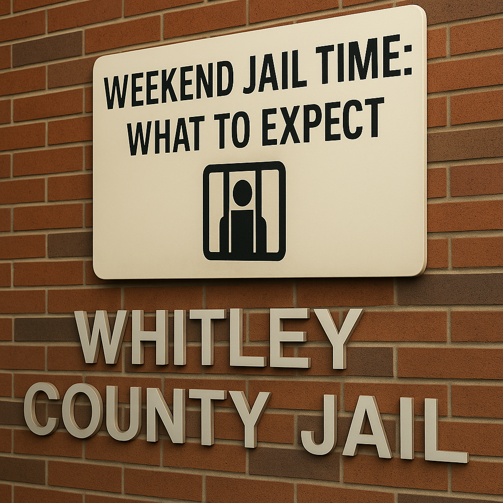 Weekend jail time sign at Whitley County Jail explaining what to expect for weekend sentences