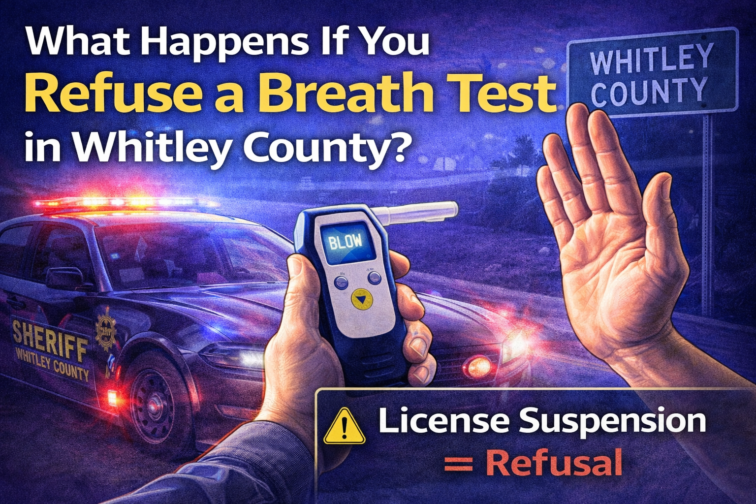 Refusing a breath test in Whitley County Indiana leading to license suspension graphic