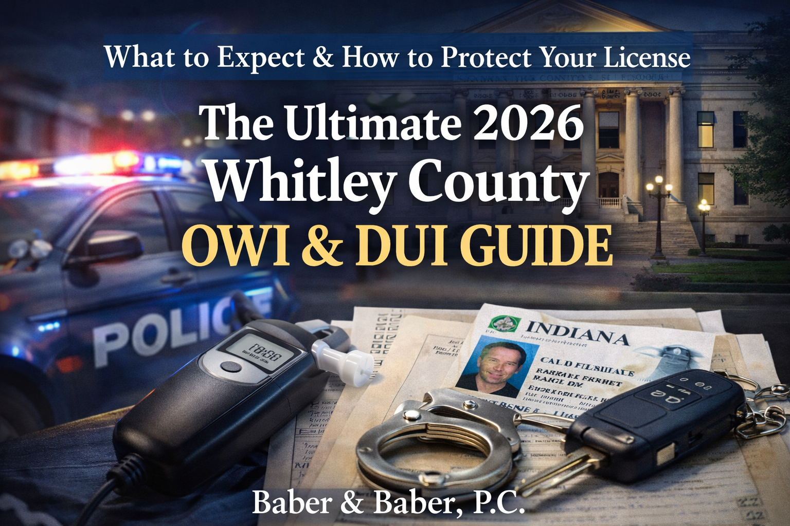 Courthouse and ignition interlock device representing the 2026 Whitley County OWI and DUI guide