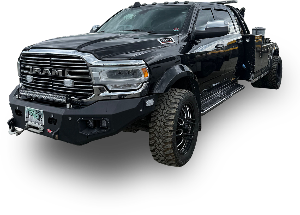 A black ram truck is shown on a white background.