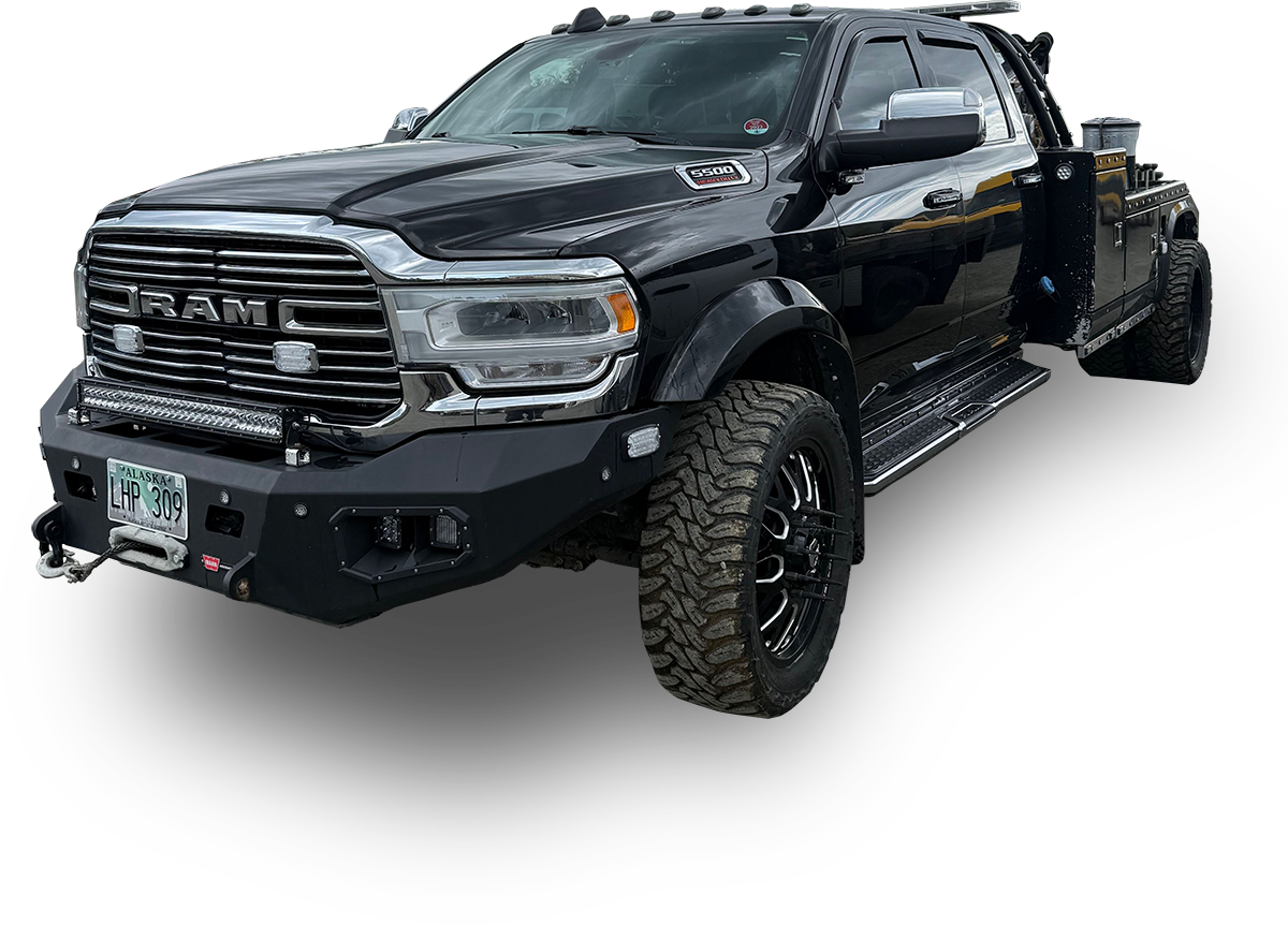 A black ram truck is shown on a white background.