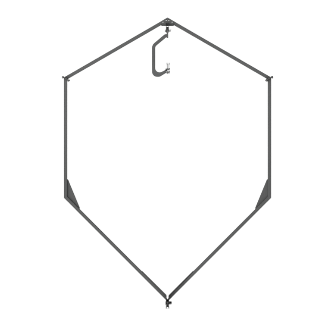 Struttura grigia a forma esagonale con maniglia nella parte superiore e connettori agli angoli.