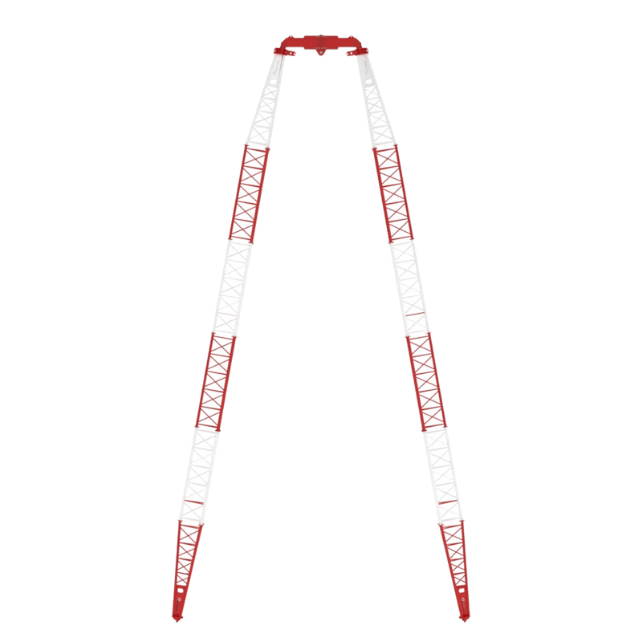 Torre radio rossa e bianca su sfondo bianco.