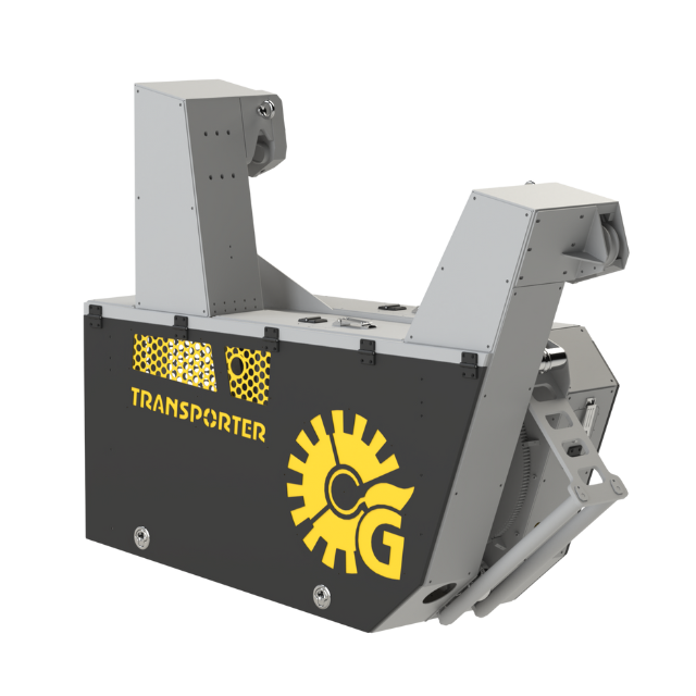 Robot industriale nero e grigio con l'etichetta 