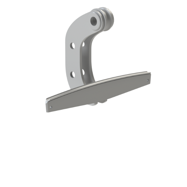 Leva in metallo grigio con maniglia e parte superiore girevole.