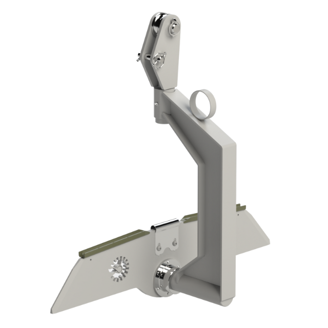 Staffa metallica con bracci angolati, cerniere e anello.