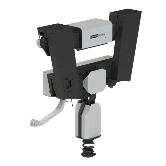 Braccio robotico in bianco e nero con telecamera e vari sensori, probabilmente destinato all'uso industriale.