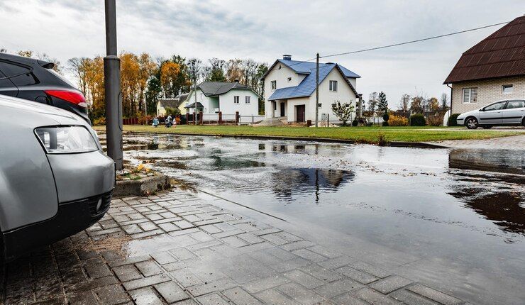 water flooding street after heavy rain