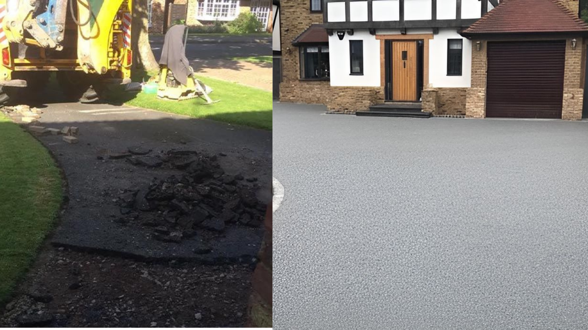 worn out next to sleek modern driveway