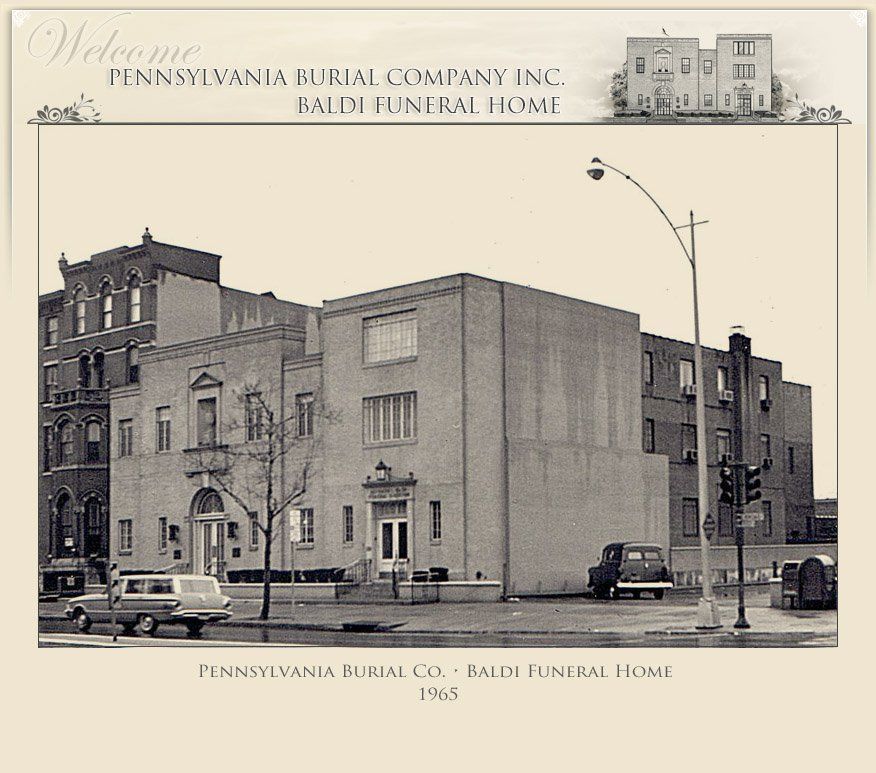 A black and white photo of the pennsylvania burial company inc. baldi funeral home