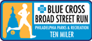 A logo for the blue cross broad street run in philadelphia