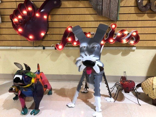 Two metal dog statues