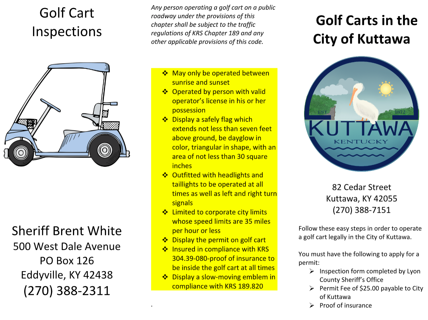 A brochure for golf carts in the city of kuttawa