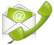A green phone is sitting next to an envelope with an email address on it.