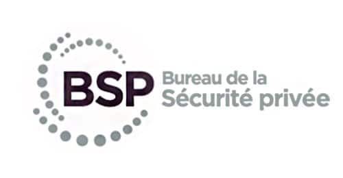 Le logo du Bureau de la sécurité privée est un cercle entouré de points.