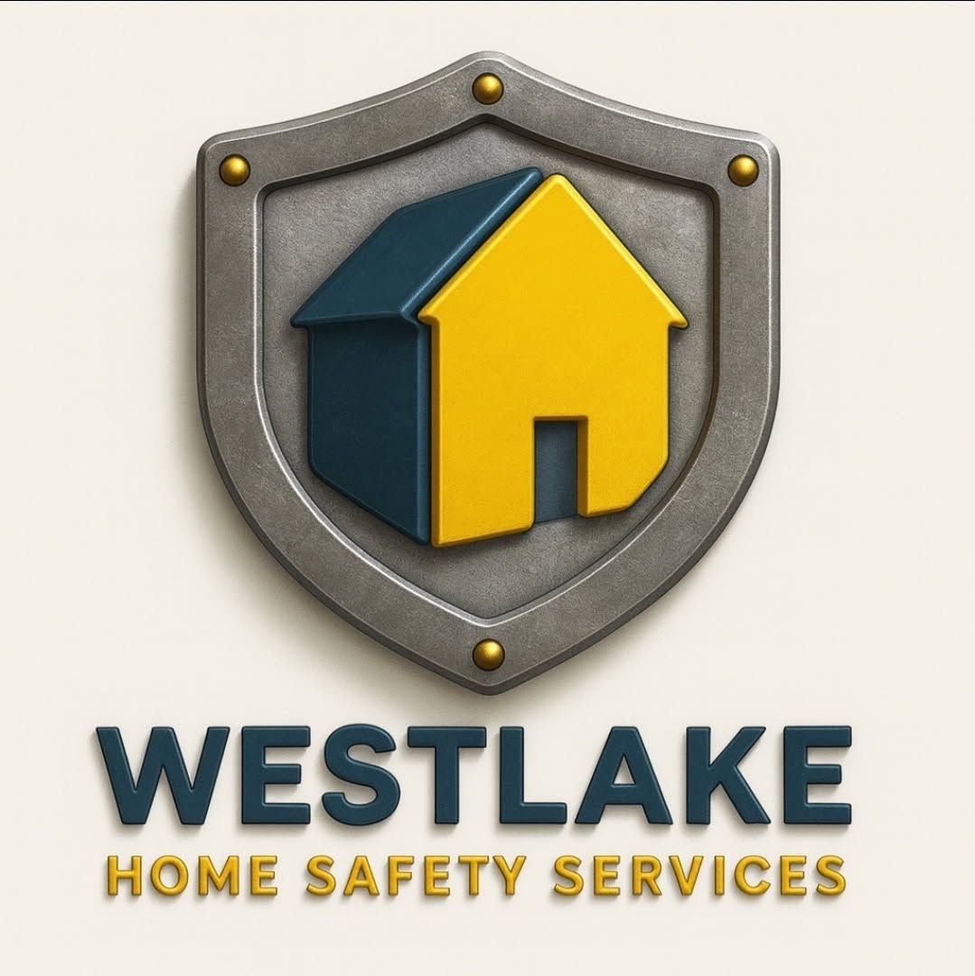 Logo for Westlake Home Safety Services. Shield with house graphic. Text: Westlake, Home Safety Services.