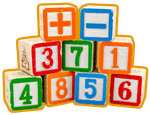 A stack of wooden blocks with numbers on them