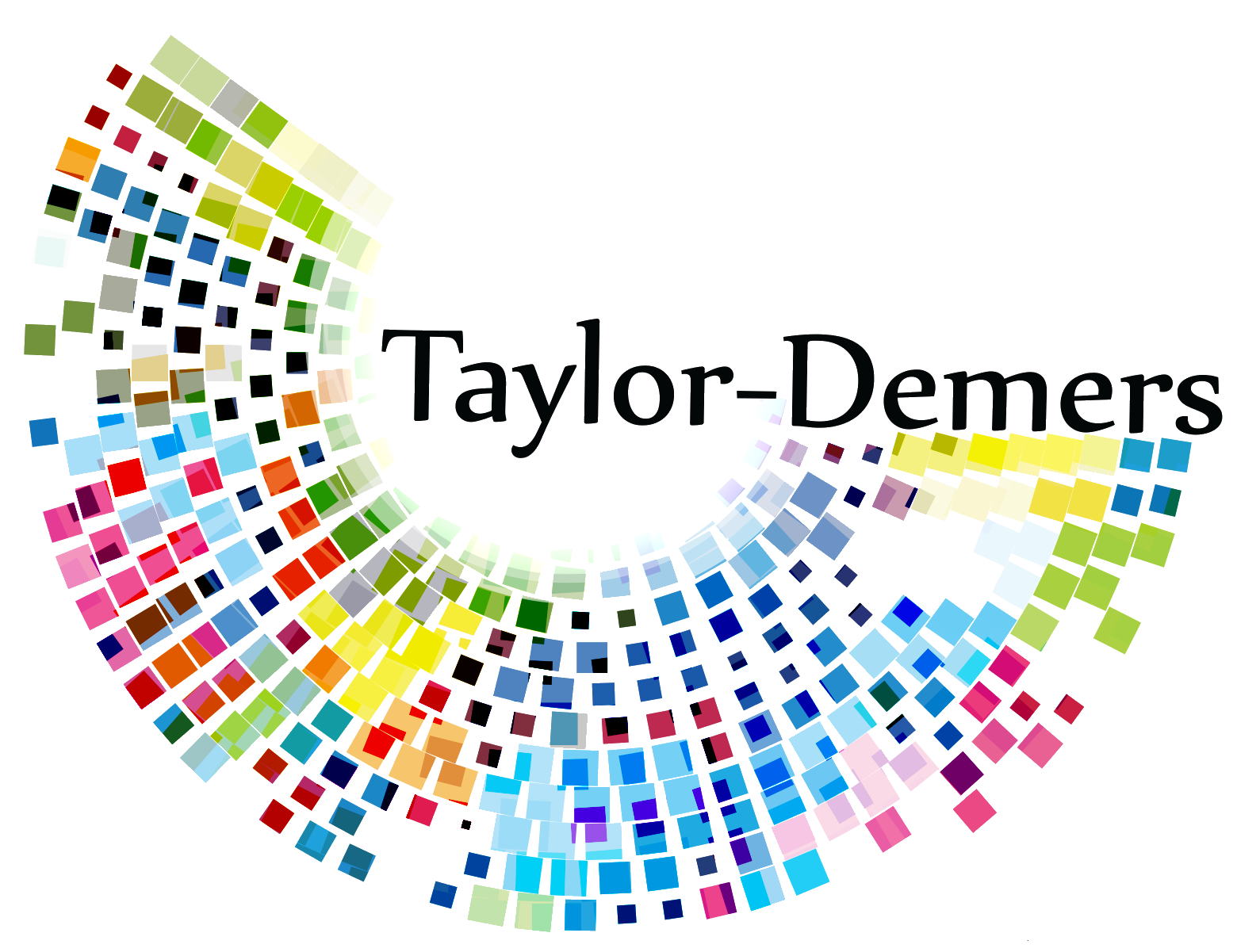 A colorful logo for taylor demers with a rainbow of squares.