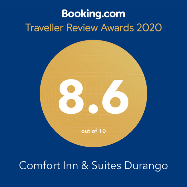 A booking.com traveler review awards 2020 badge for comfort inn & suites durango