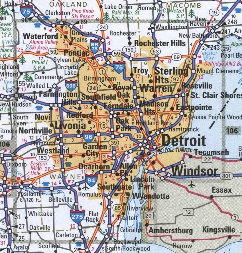 A map of detroit and windsor is shown