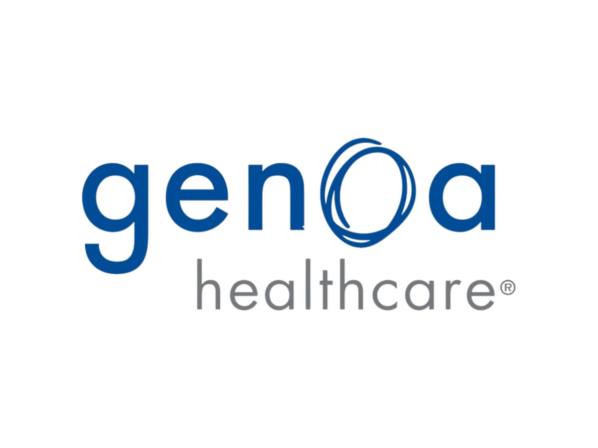 The genoa healthcare logo is blue and white on a white background.