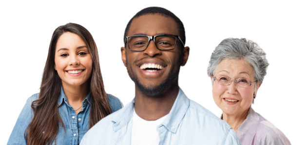 A man and two women are smiling for the camera.