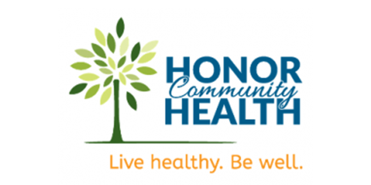 The logo for honor community health says live healthy be well