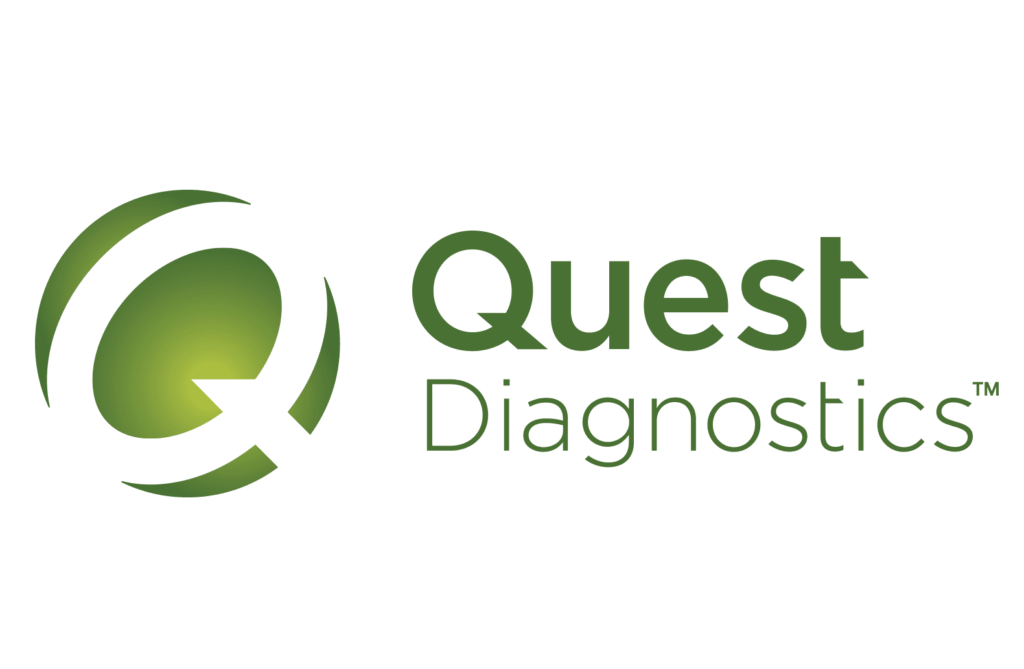 The quest diagnostics logo is green and white and has a green circle in the middle.