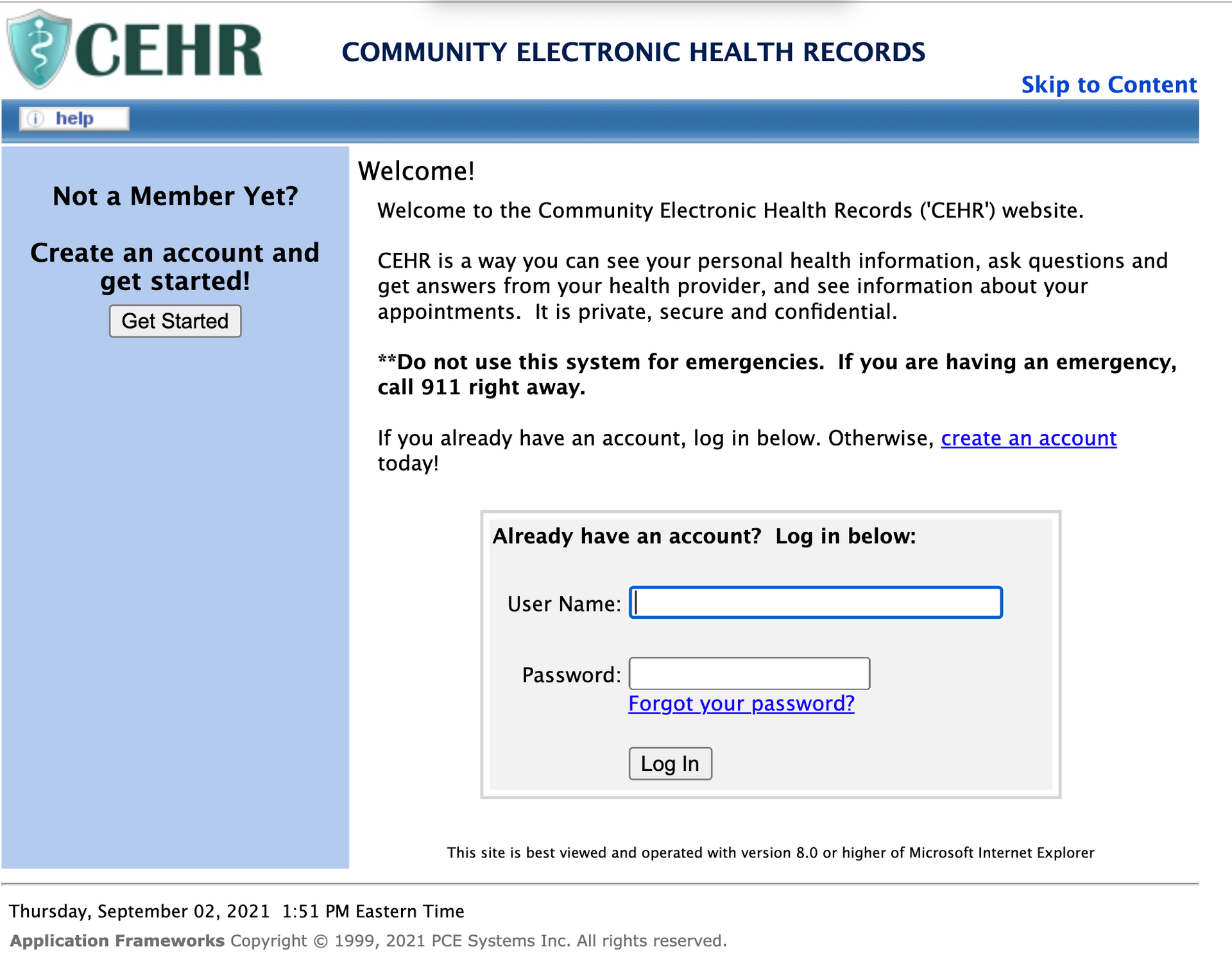 A screenshot of the community electronic health records website