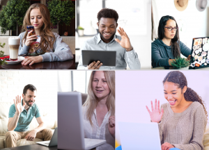 A group of people are having a video call on their laptops.